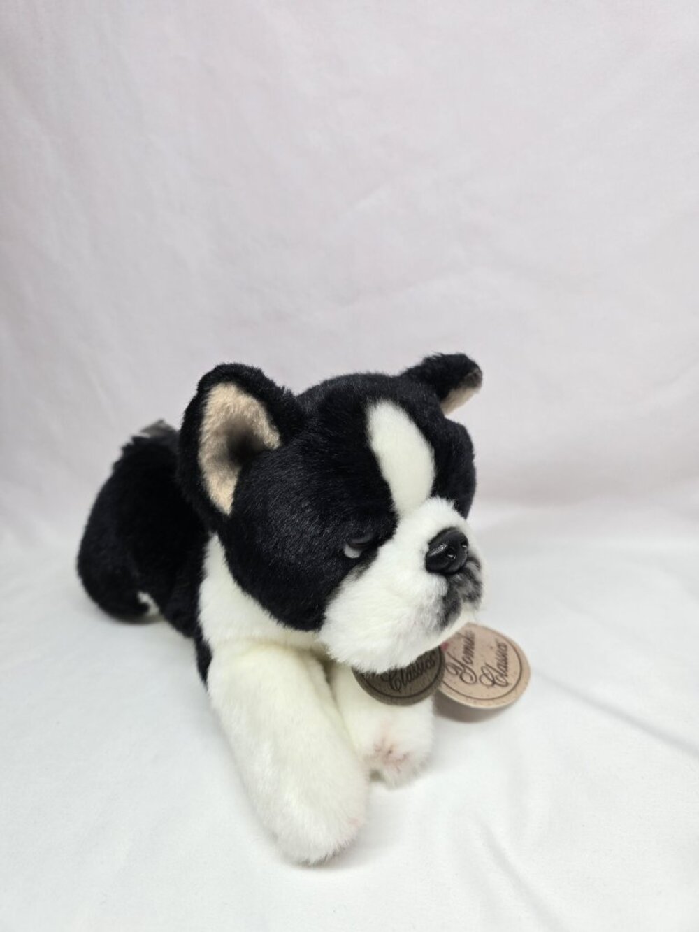 Russ Yomiko Classics Boston Terrier Puppy Dog Plush 10" Laying Down Realistic